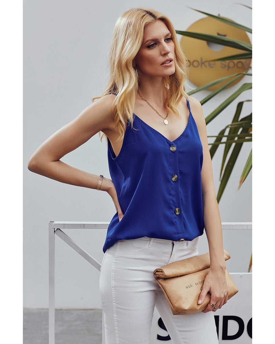 Azura Exchange Blue Spaghetti Strap Buttoned Tank Top - S