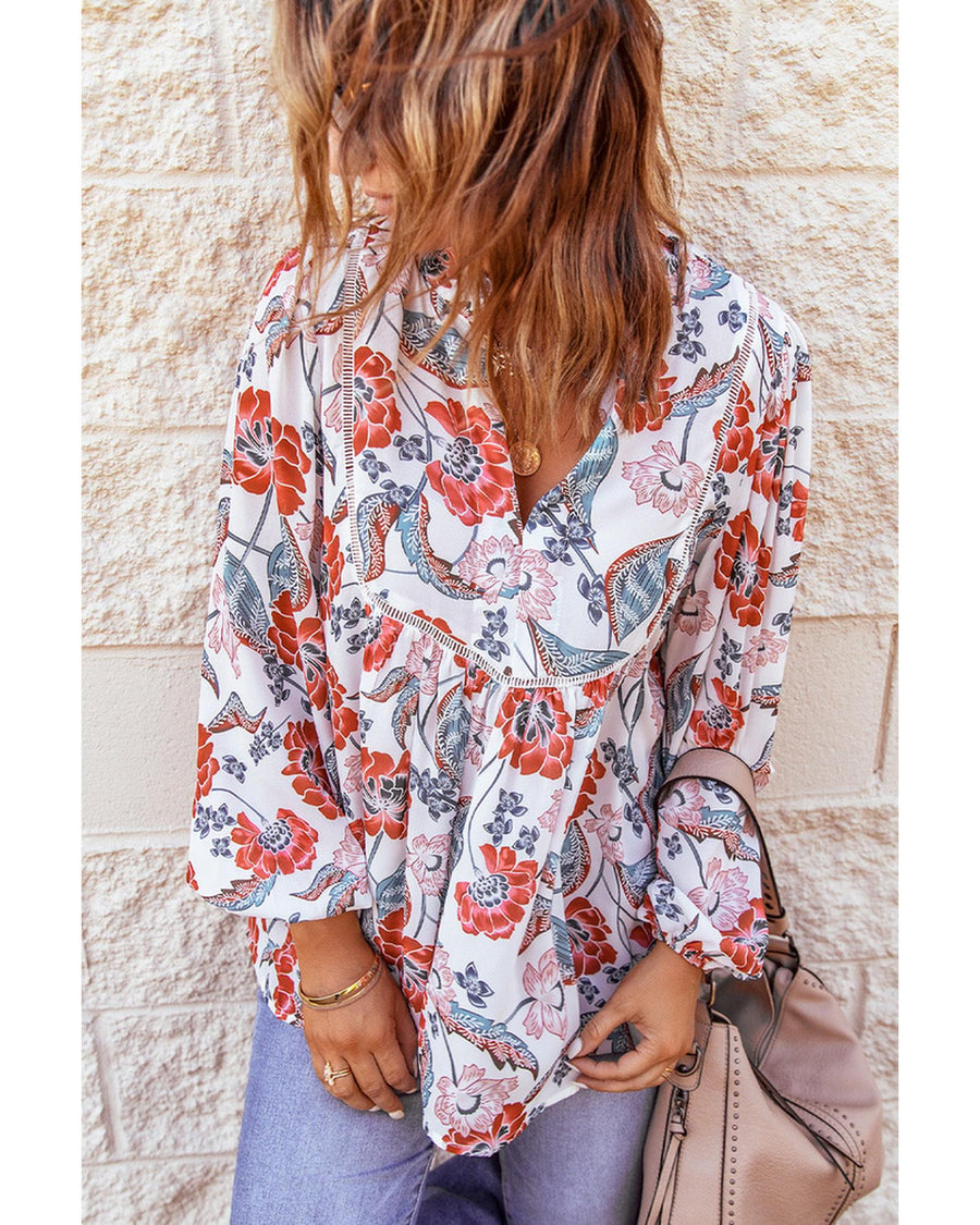 Azura Exchange Split Neck Bubble Sleeve Blouse - L