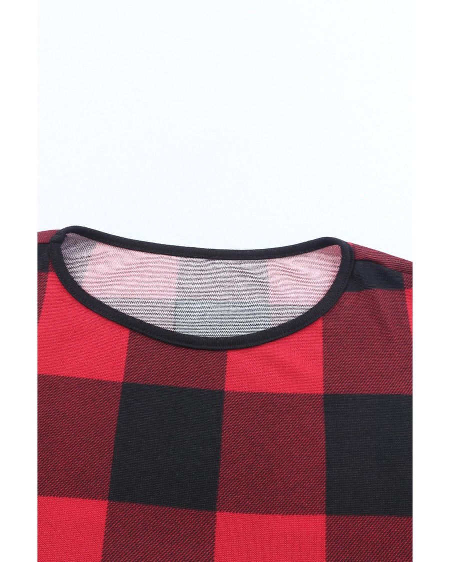 Plaid Print Leopard Splicing Striped Color Block Long Sleeve Top - S