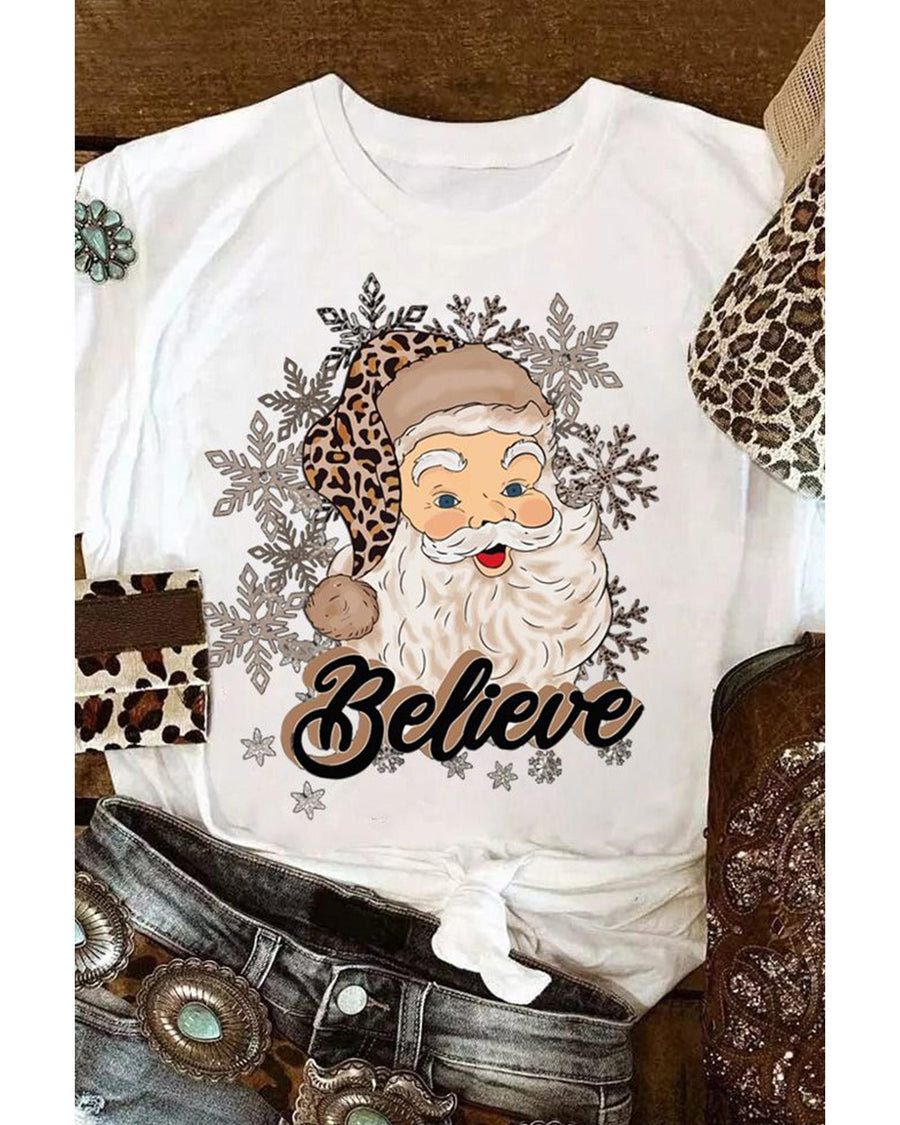 Azura Exchange Santa Claus Snowflake Print Crew Neck T-Shirt - M