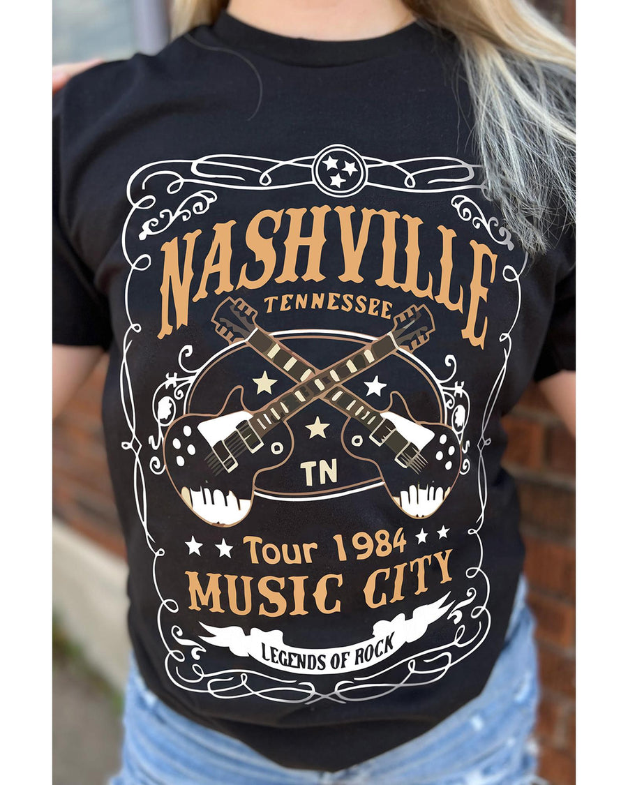 Azura Exchange NASHVILLE Letter Guitar Print Tee - L