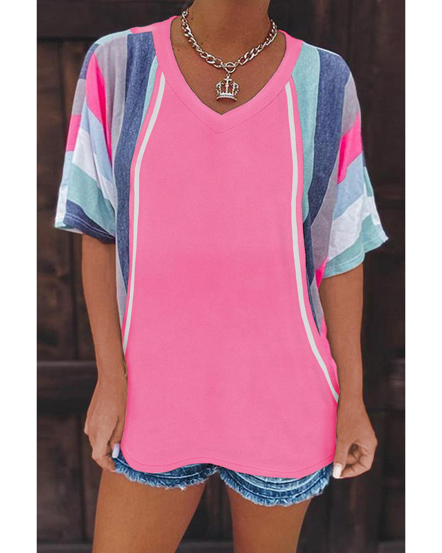 Azura Exchange Patchwork V Neck T Shirt - S