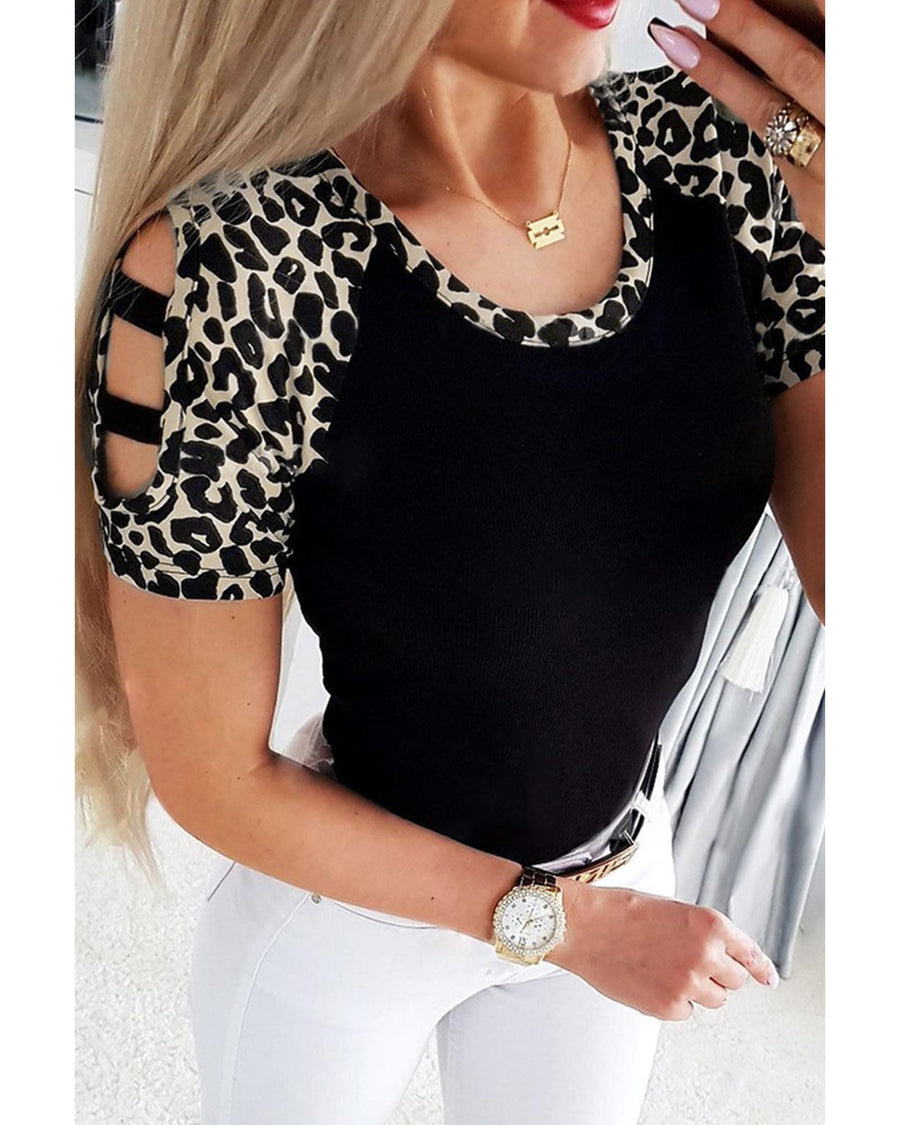 Azura Exchange Leopard Color Block Cut Out Top - L