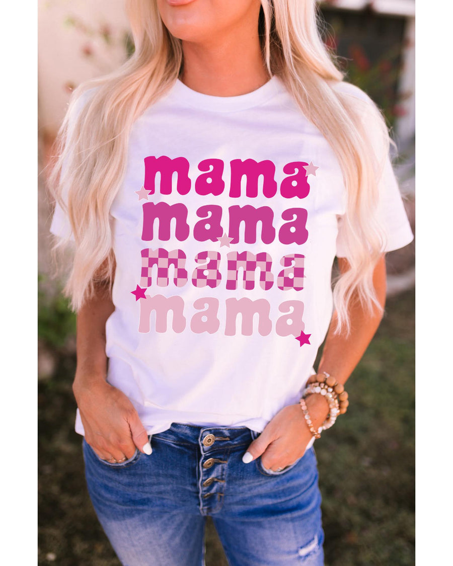 White Round Neck mama Graphic Casual Tee - XL