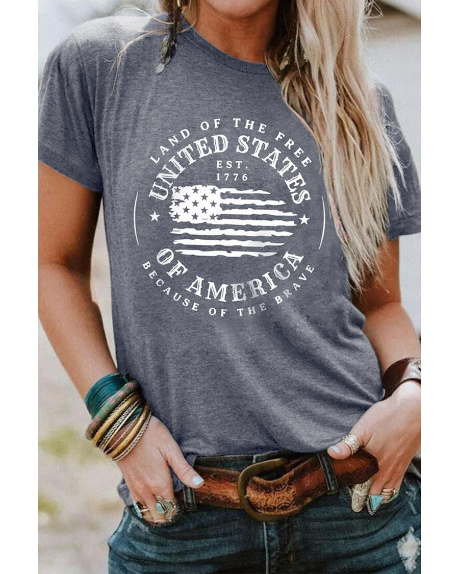 Gray United States Of America Flag Graphic Print T Shirt - L