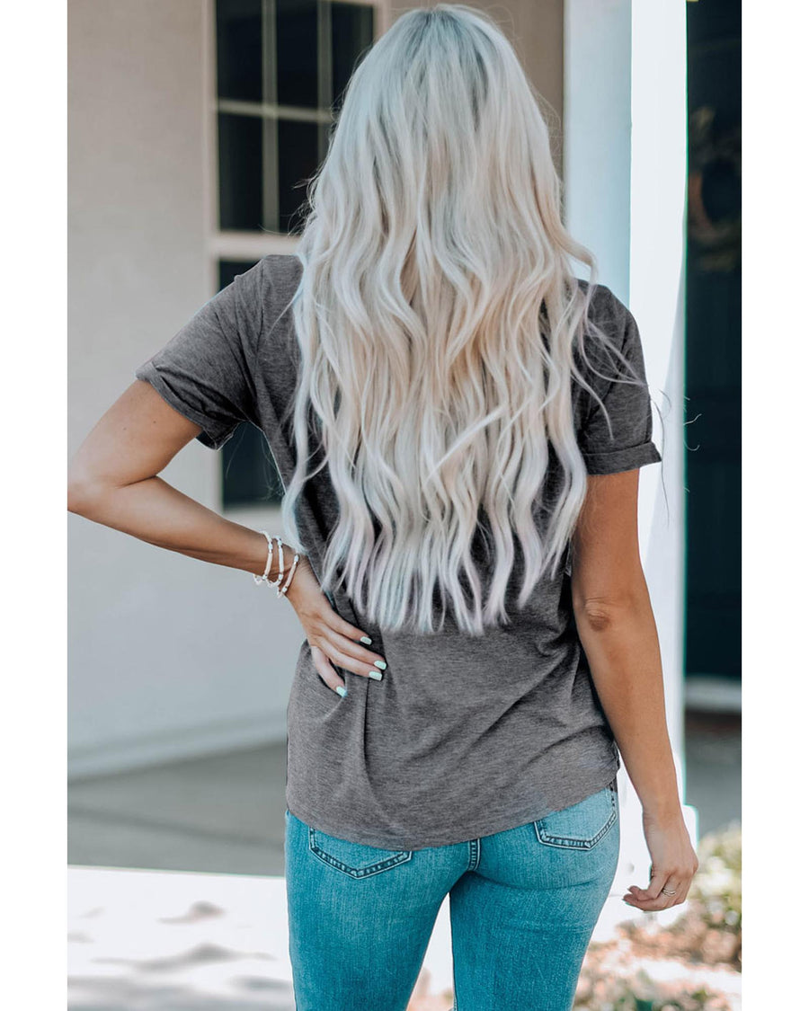 Gray USA Flag Drink Cans Slogan Graphic Tee - M