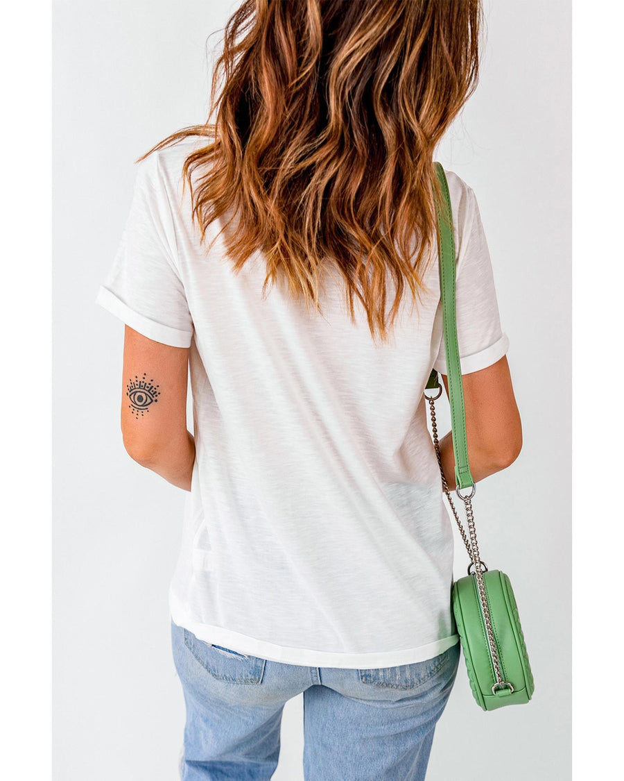 White FALL Vibe Leopard Print Crew Neck T Shirt - M