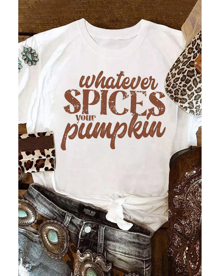 White Whatever Spices Your Pumpkin Graphic Tee - M