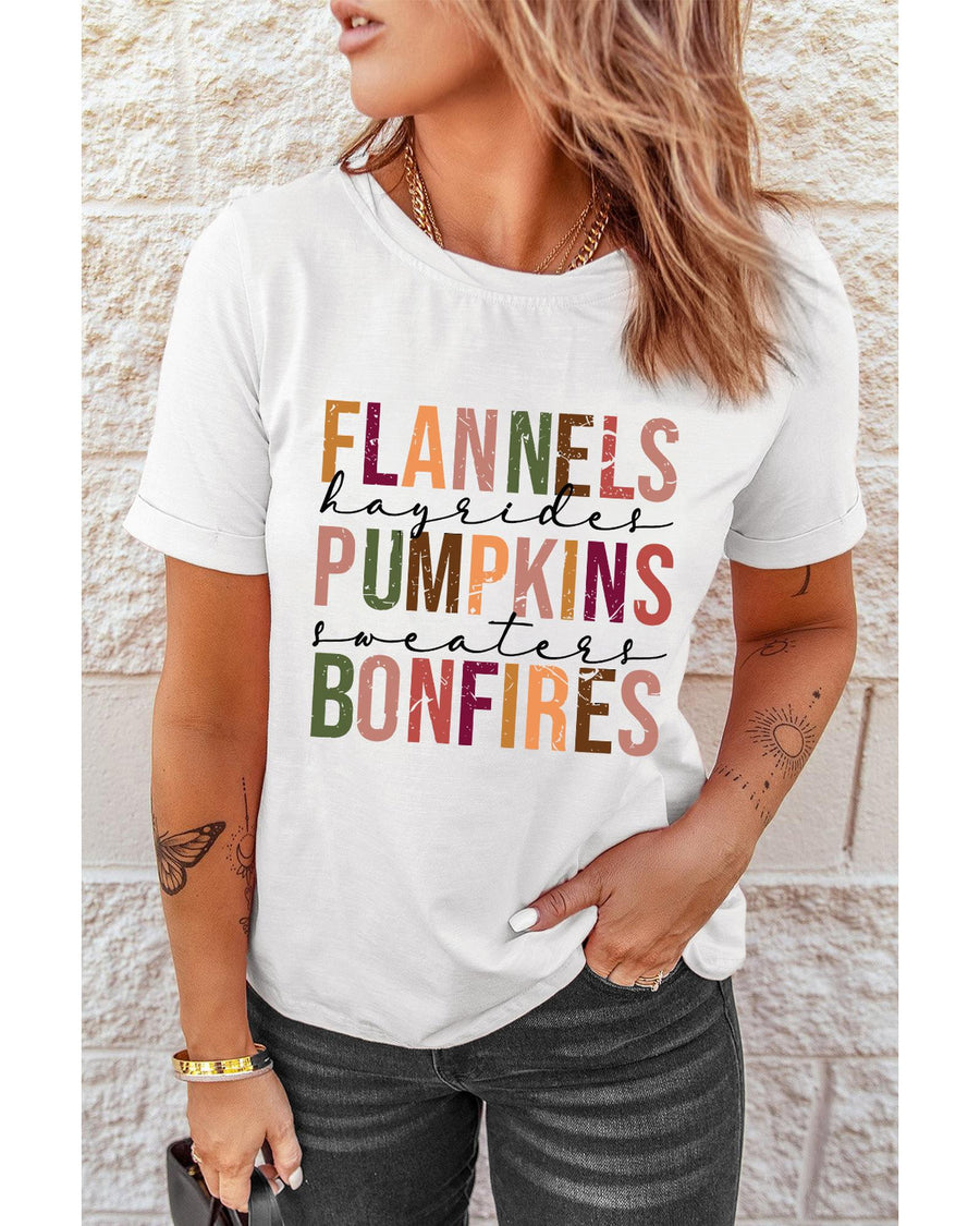 White FLANNELS PUMPKINS BONFIRES Crewneck Graphic Tee - 2XL