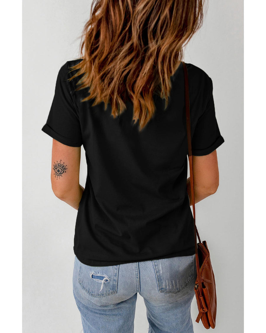 Black NASHVILLE Music City Graphic Print Short Sleeve Top - M