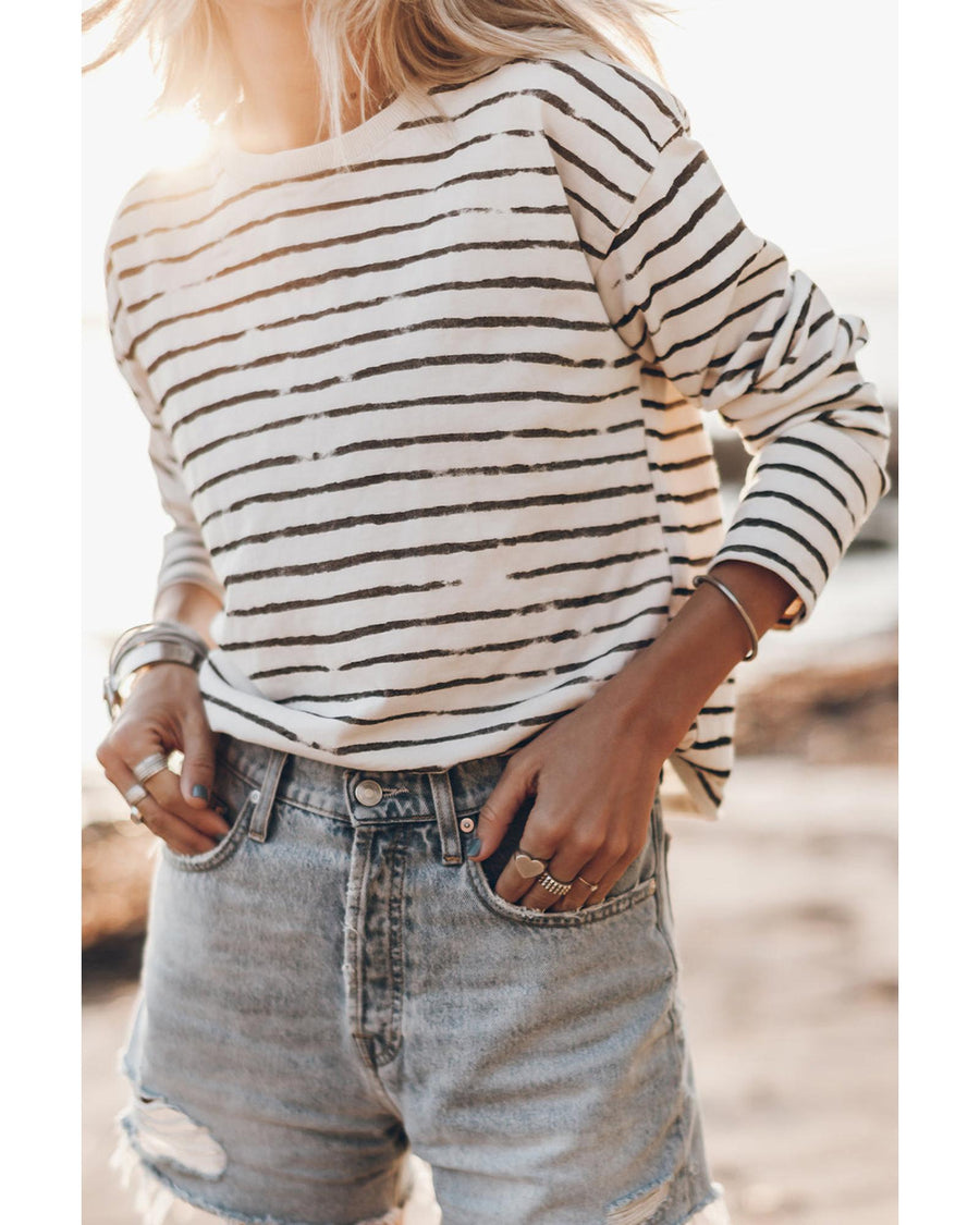 Azura Exchange Retro Striped Long Sleeve Top - L