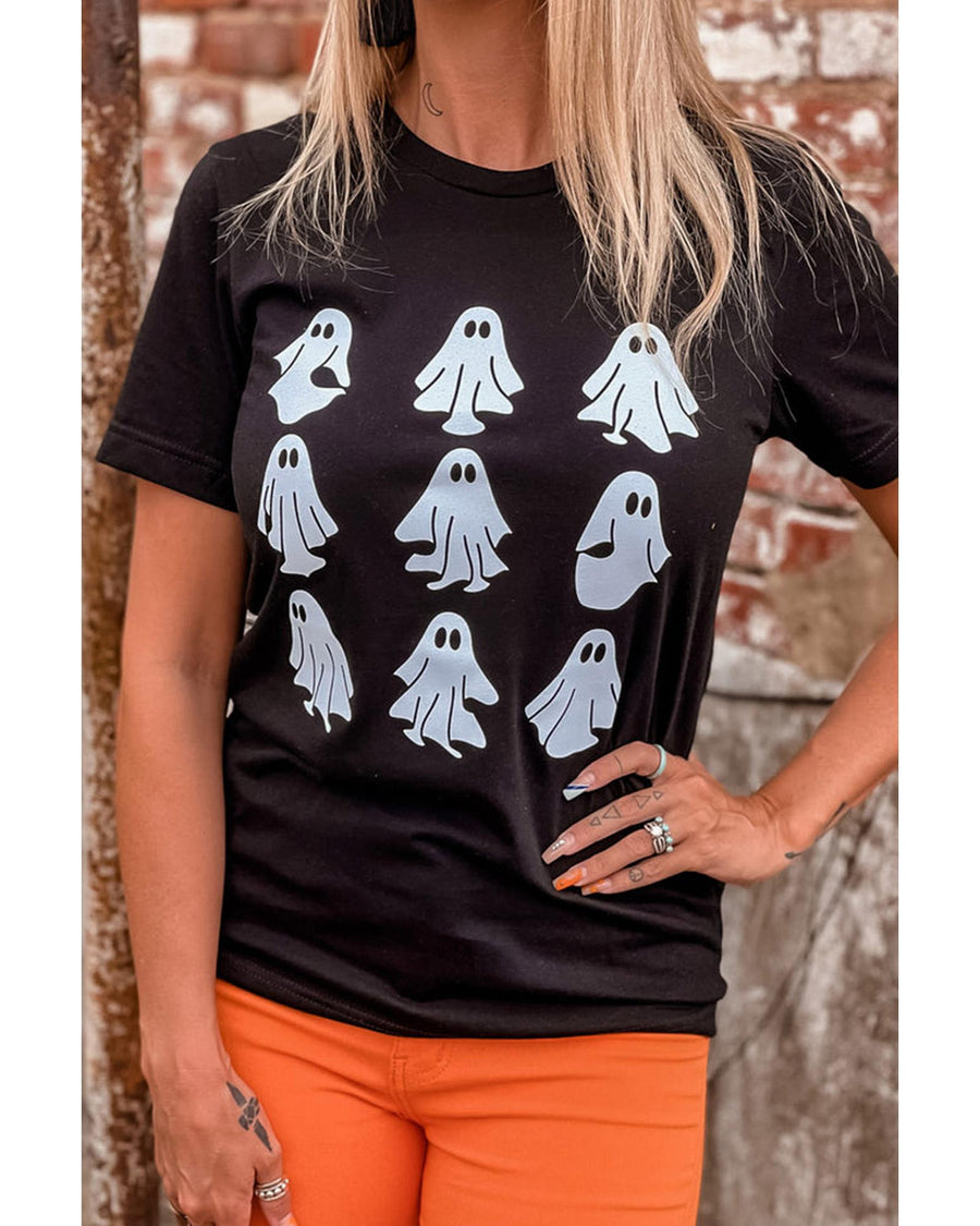 Black Halloween Ghost Graphic Tee - L