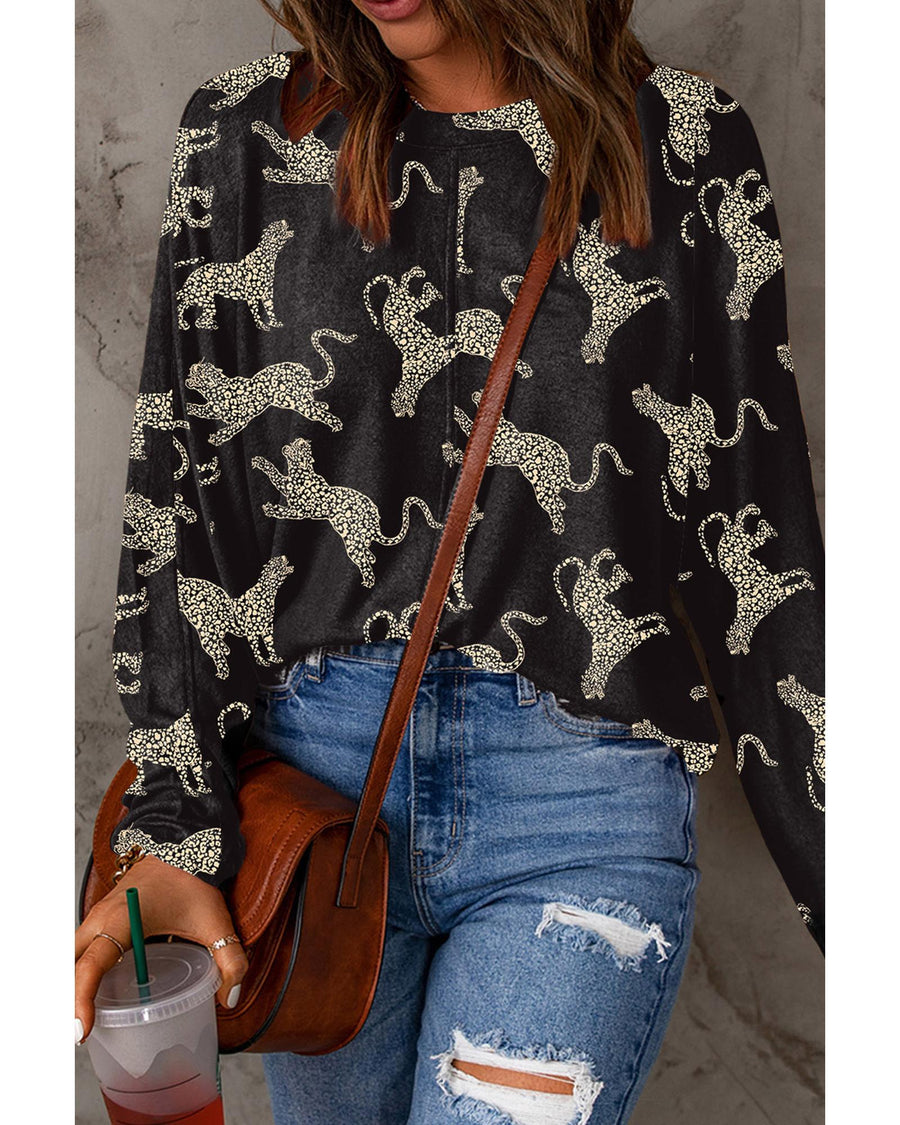 Black Lively Cheetah Print Long Sleeve Top - L