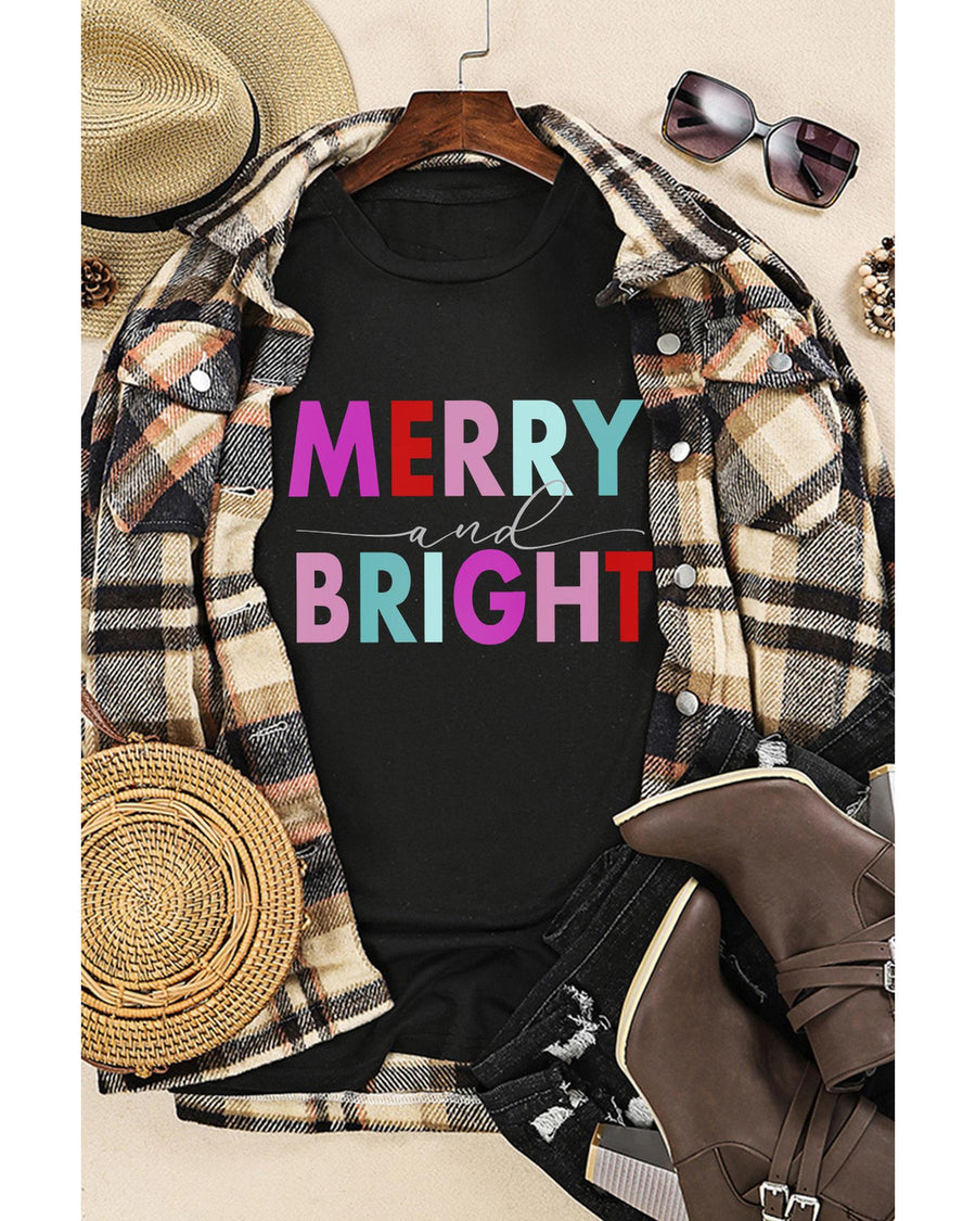 Black MERRY and BRIGHT Crew Neck Graphic Tee - M