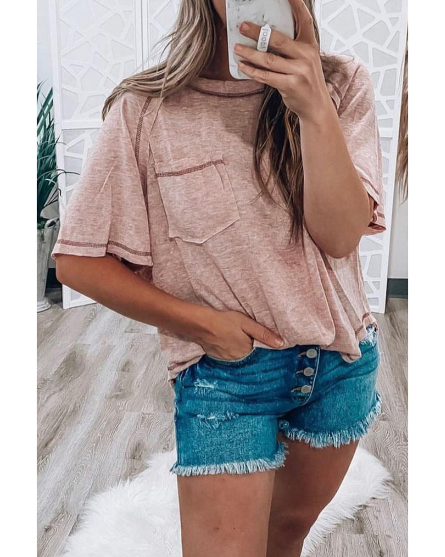Dusty Pink Exposed Seam Detail Loose T-shirt - M