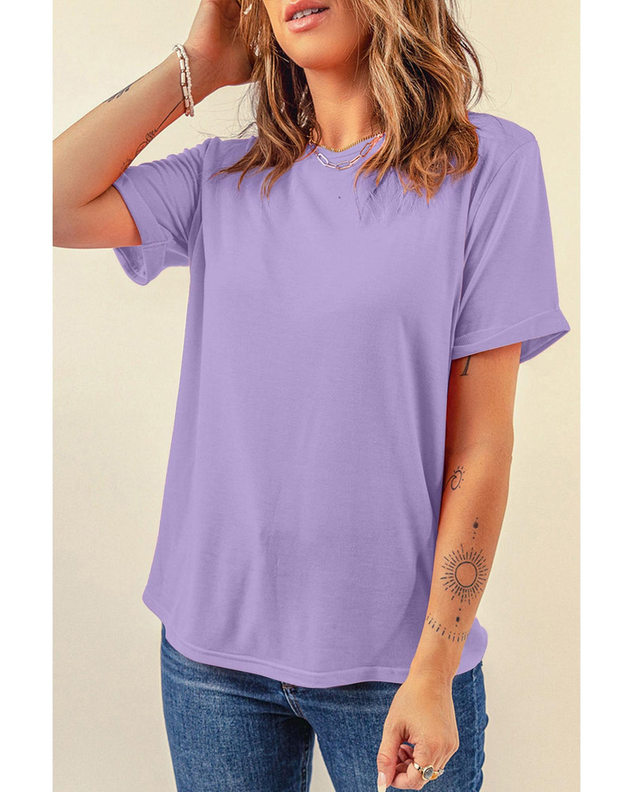 Wisteria Casual Plain Crew Neck Tee - XL