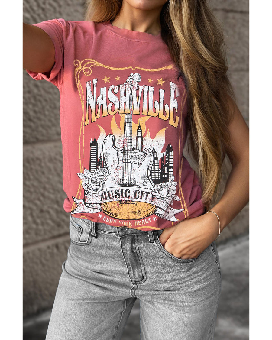 Mineral Red Nashville Music City Graphic Retro Fashion Tee - S