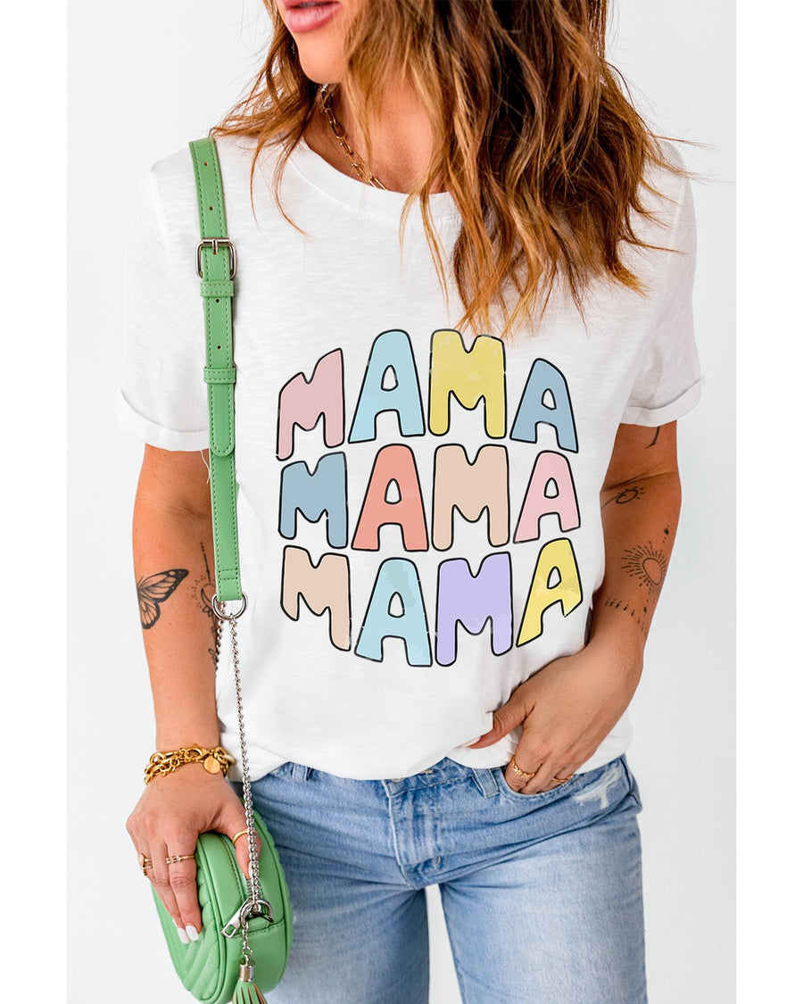 White MAMA Slogan Print Crew Neck Casual T Shirt - XL