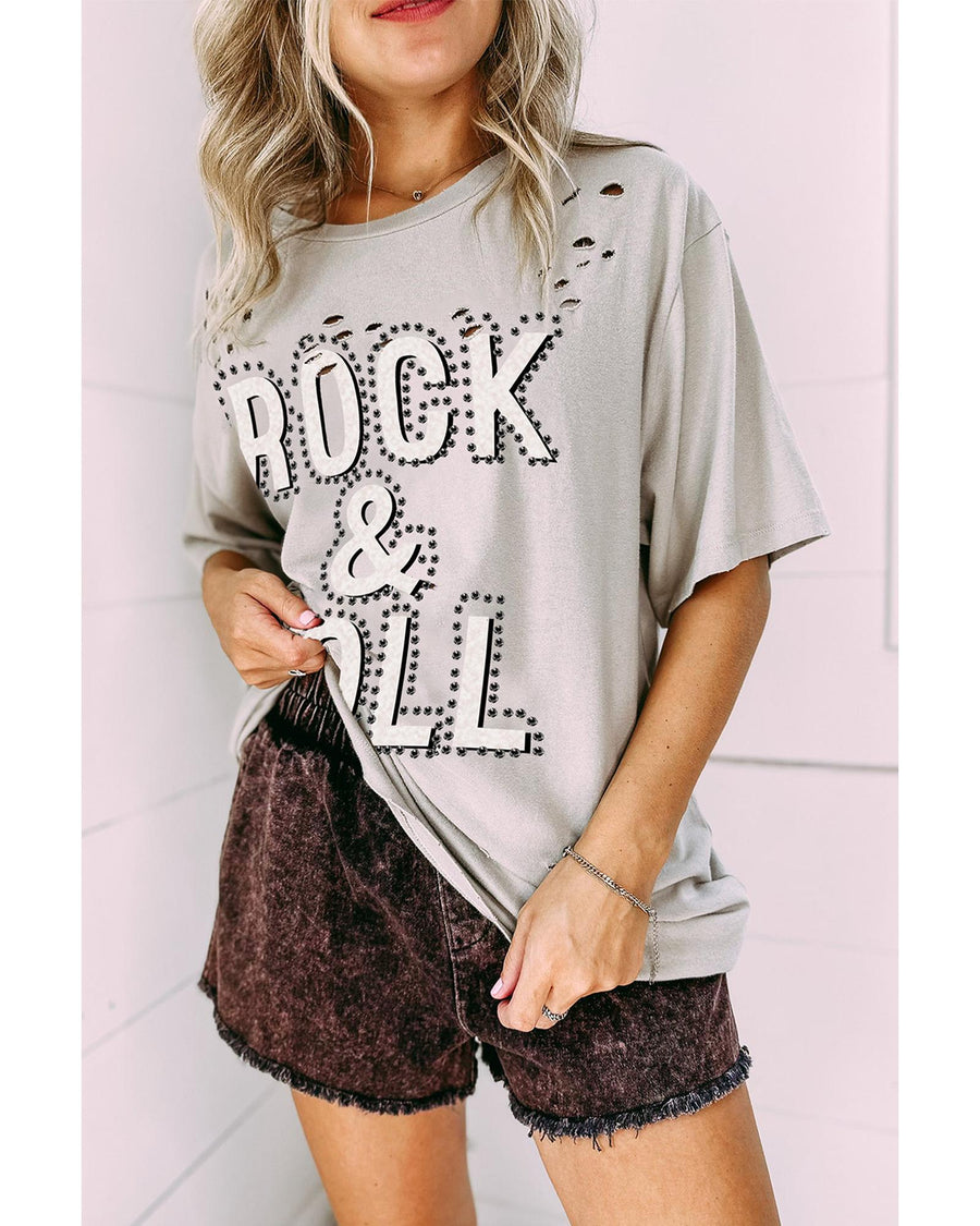 Gray Rock & Roll Graphic Distressed Vintage Tee - L