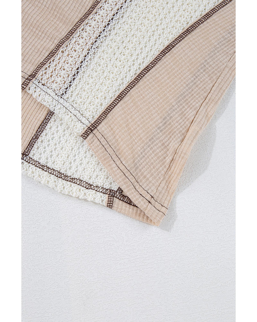 Parchment Crochet Detail Exposed Seam High Low Loose Top - XL