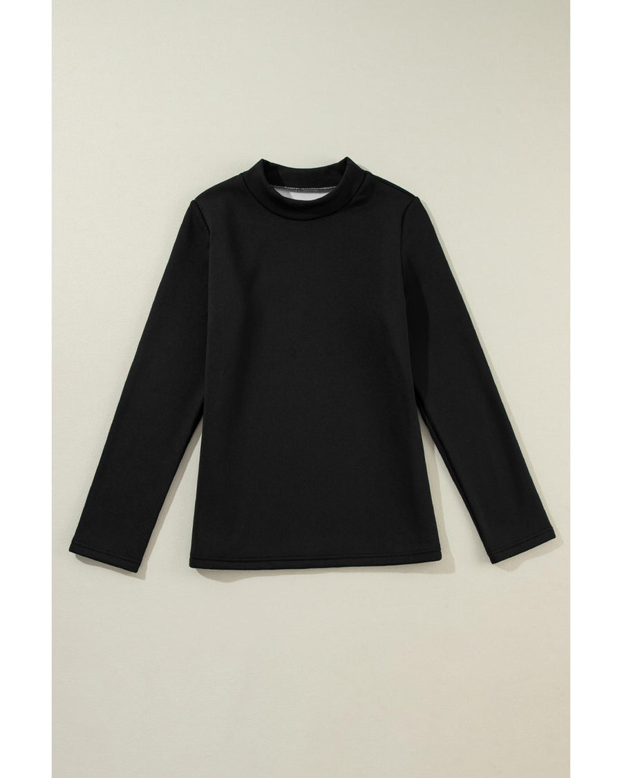 Black Mock Neck Thermal Lined Long Sleeve Tee - S