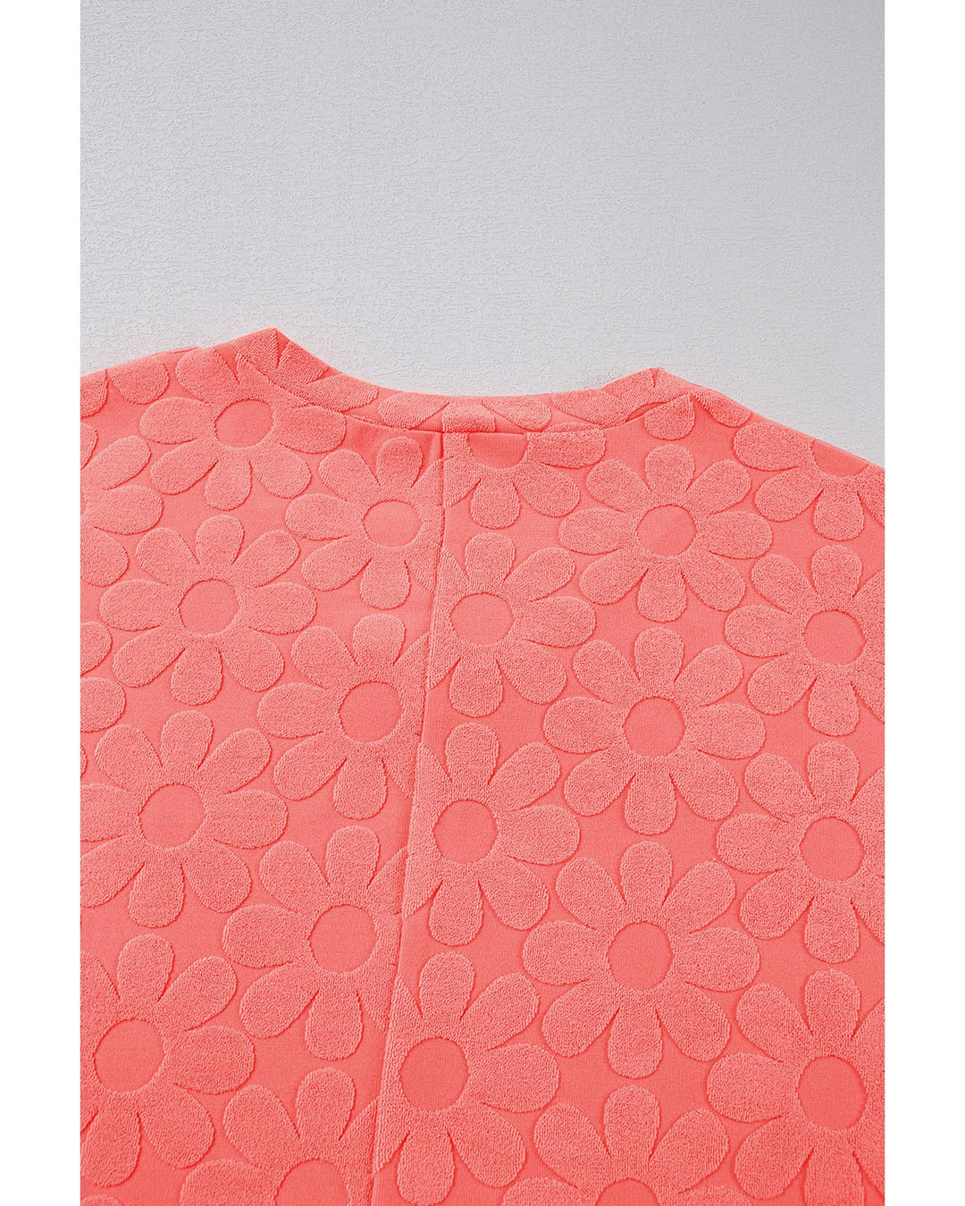 Apricot Pink Oversized Floral Jacquard V Neck Long Sleeve Top - M