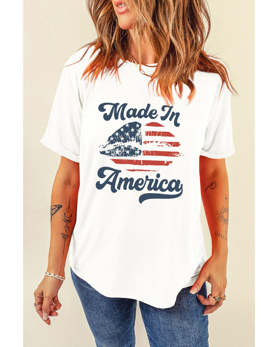 White Made in America Lip Printed O Neck T Shirt - M