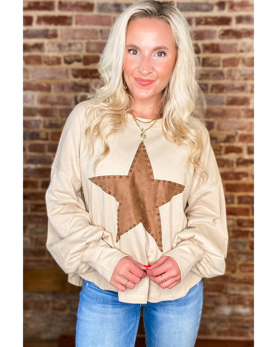 Apricot Studded Star Graphic Oversized Long Sleeve Top - M
