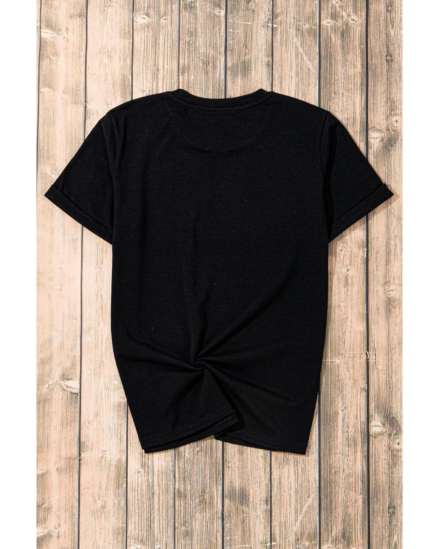 Black Sequin Game Day Graphic Crew Neck Tee - 2XL