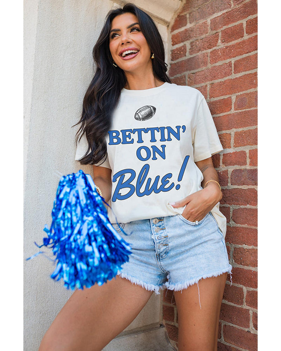 White Rugby Football BETTIN ON Blue Graphic Crewneck T Shirt - 2XL