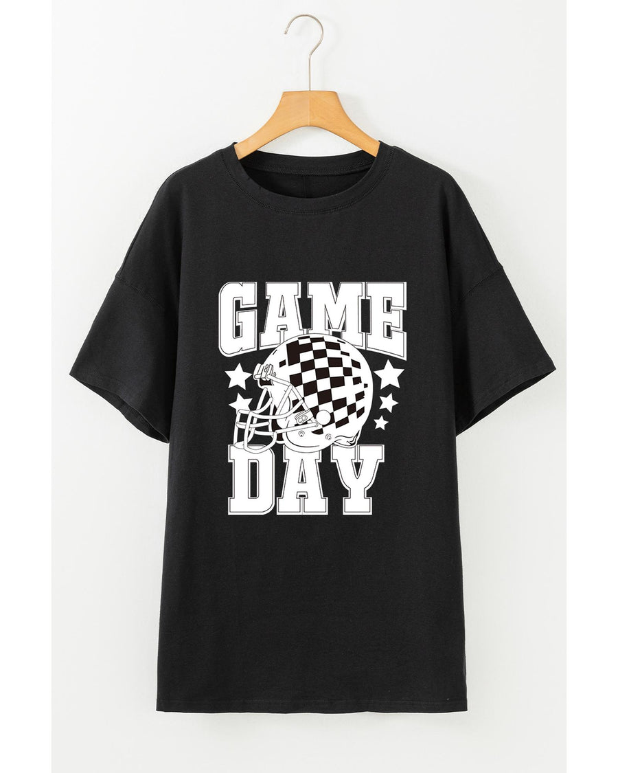 Black GAME DAY Checkerboard Rugby Football Helmet T Shirt - M