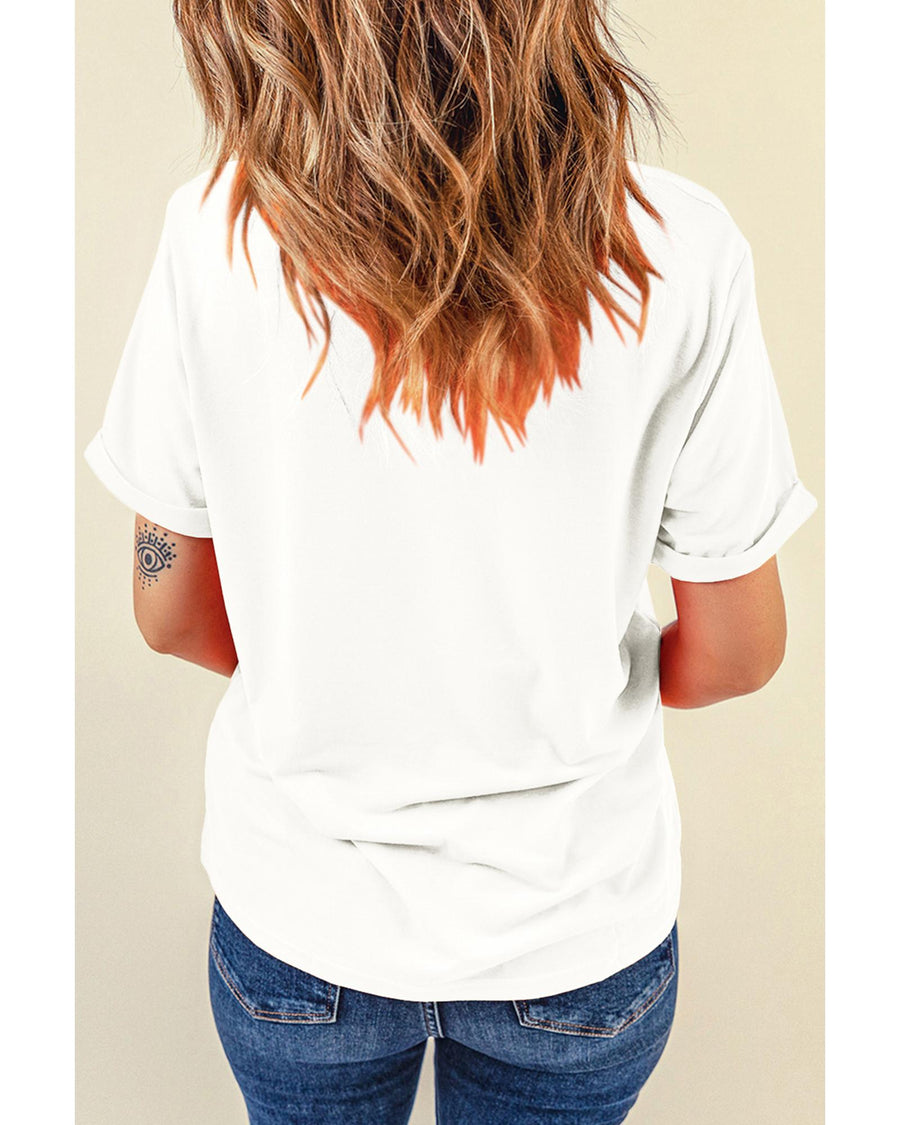White Thanksgiving Slogan Print Crew Neck T Shirt - M