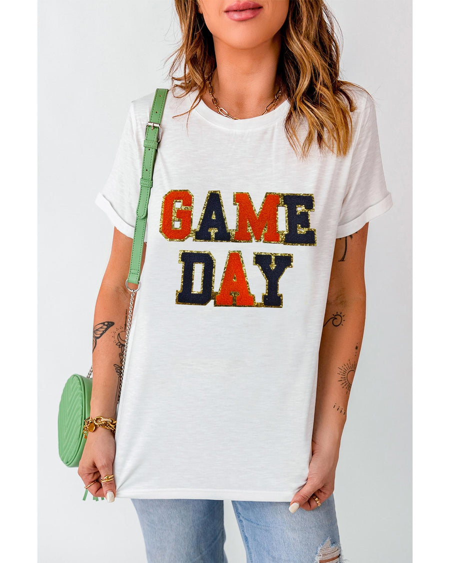 White Glitter GAME DAY Rugby Football Season Round Neck T Shirt - 2XL