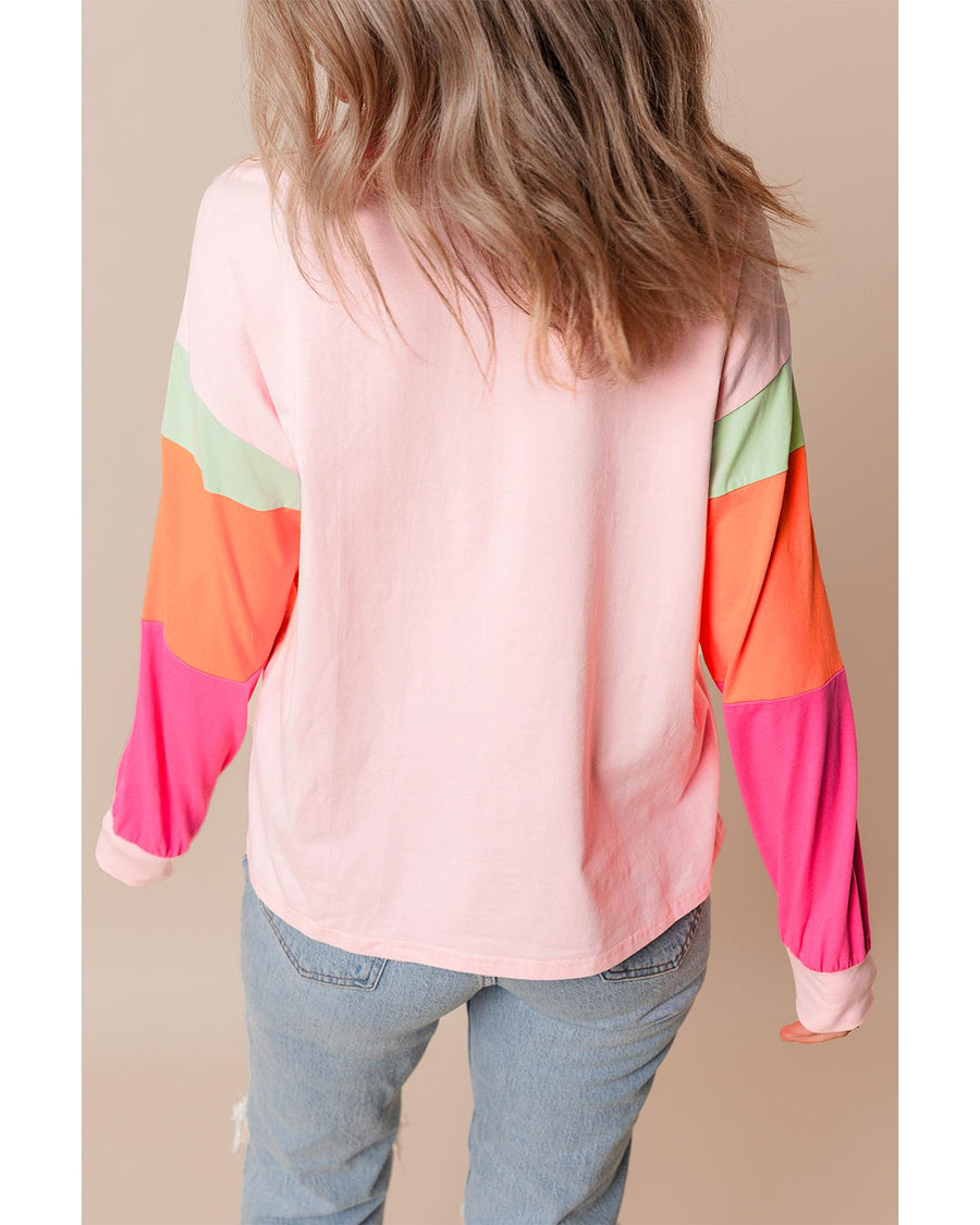 Pink Christmas Sequin Nutcracker Graphic Colorblock Long Sleeve Top - XL