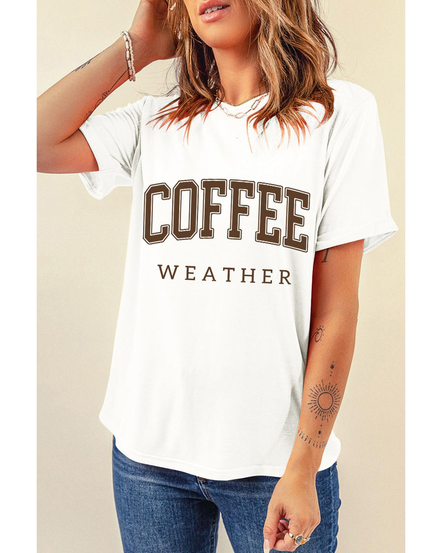 White COFFEE WEATHER Round Neck Graphic T Shirt - XL
