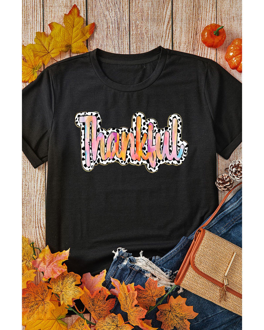 White Thankful Cow Print Crew Neck T Shirt - 2XL