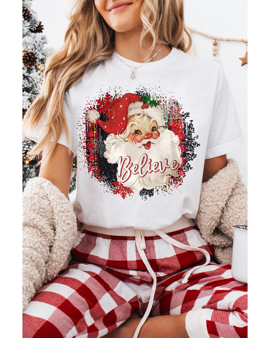 White Believe Christmas Father Graphic Crewneck T Shirt - M