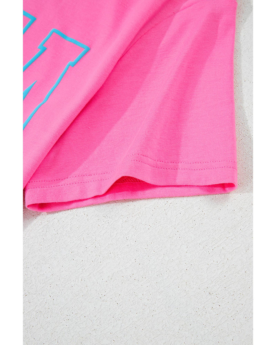 Bright Pink MAMA Letter Graphic Neon T Shirt - M