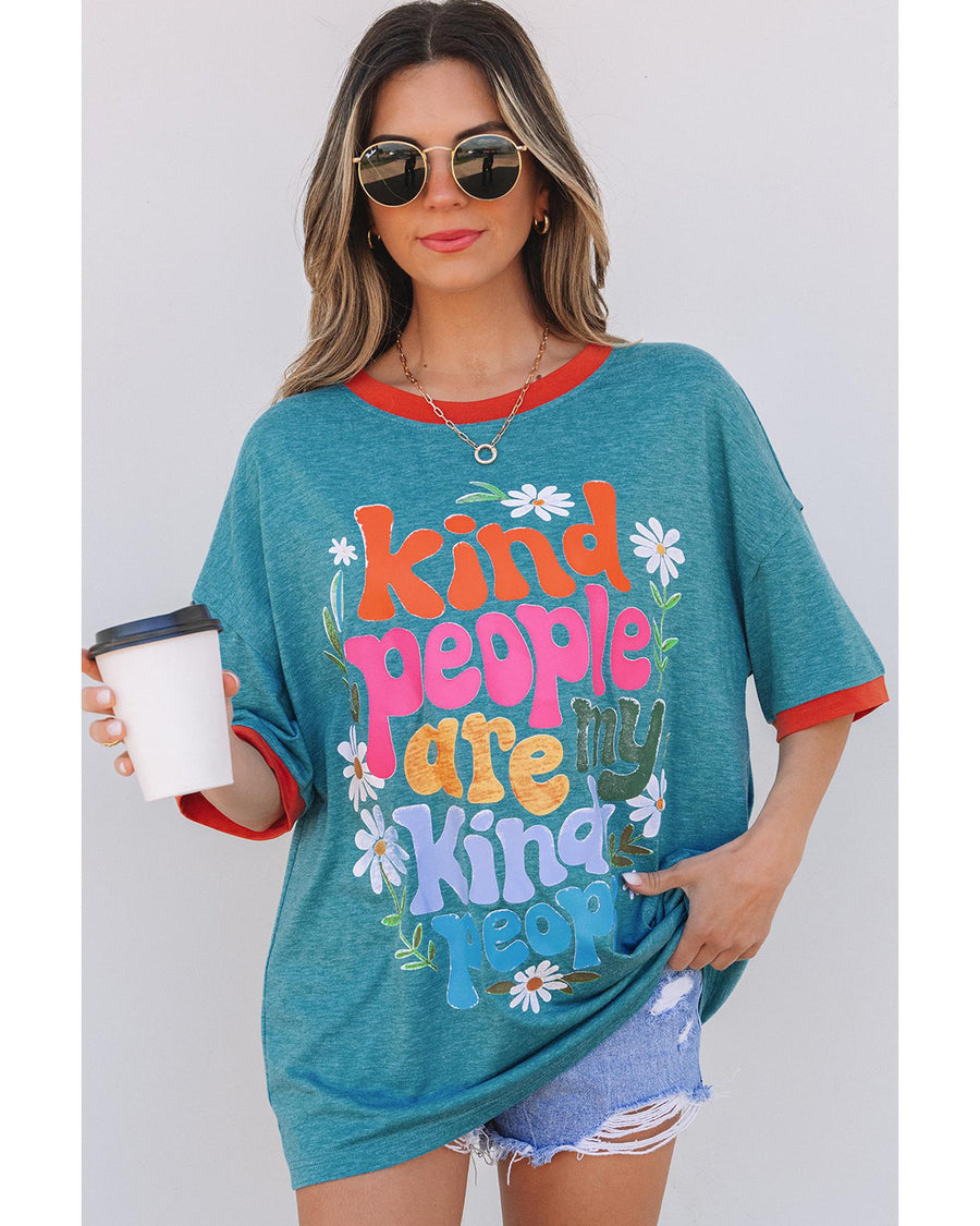 Dusk Blue Kind People are My Kind People Graphic Oversized Tee - L