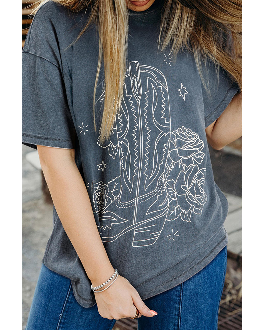 High-Rise Western Cowboy Boots Graphic Tee - XL