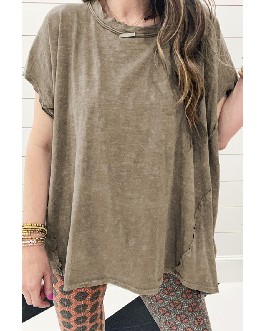 Sage Green Vintage Washed Short Dolman Sleeve Oversized T Shirt - L