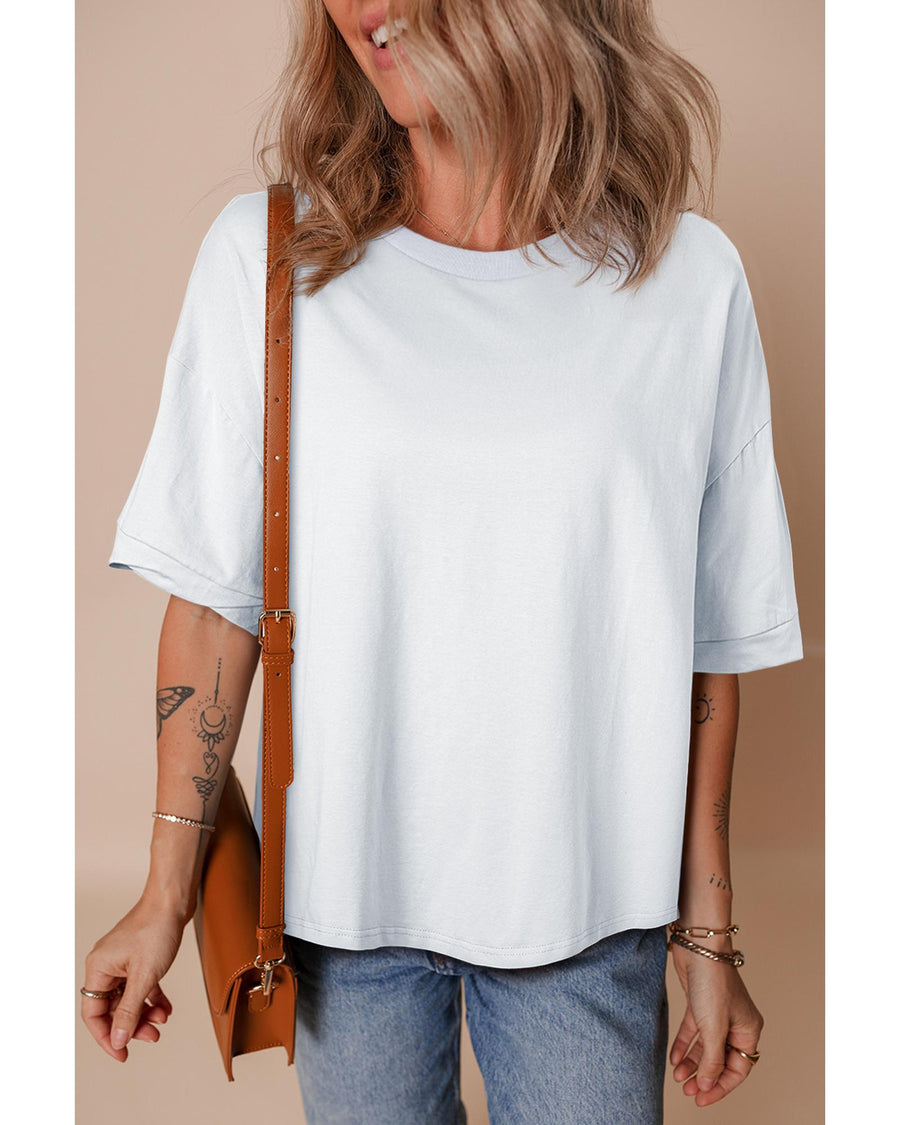 White Loose Half Sleeve Hi Low Hem T Shirt - L