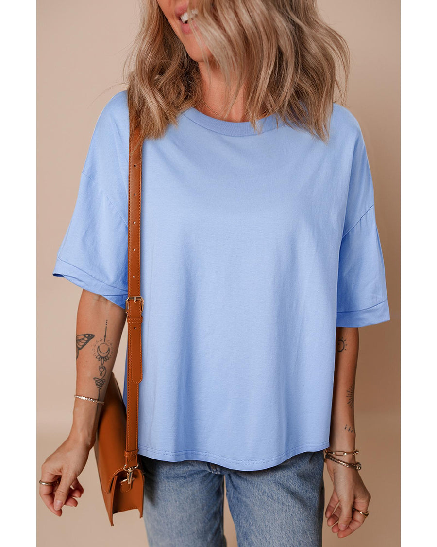 Myosotis Loose Half Sleeve Hi Low Hem T Shirt - S