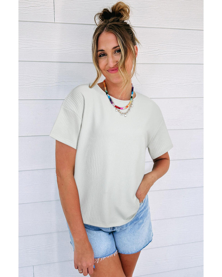 Light Grey Textured Loose T Shirt - L