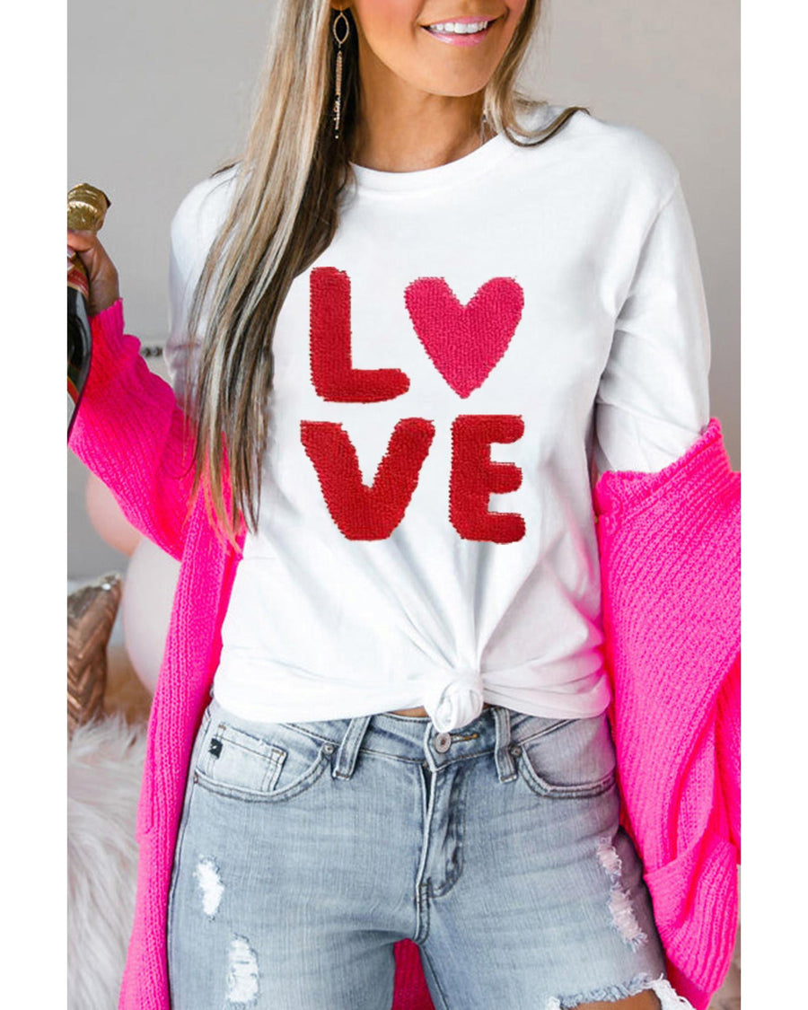 White Heart LOVE Graphic Valentines T Shirt - XL
