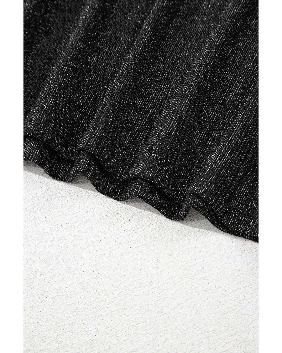 Black Bow Decor Glittery Short Sleeve Top - S