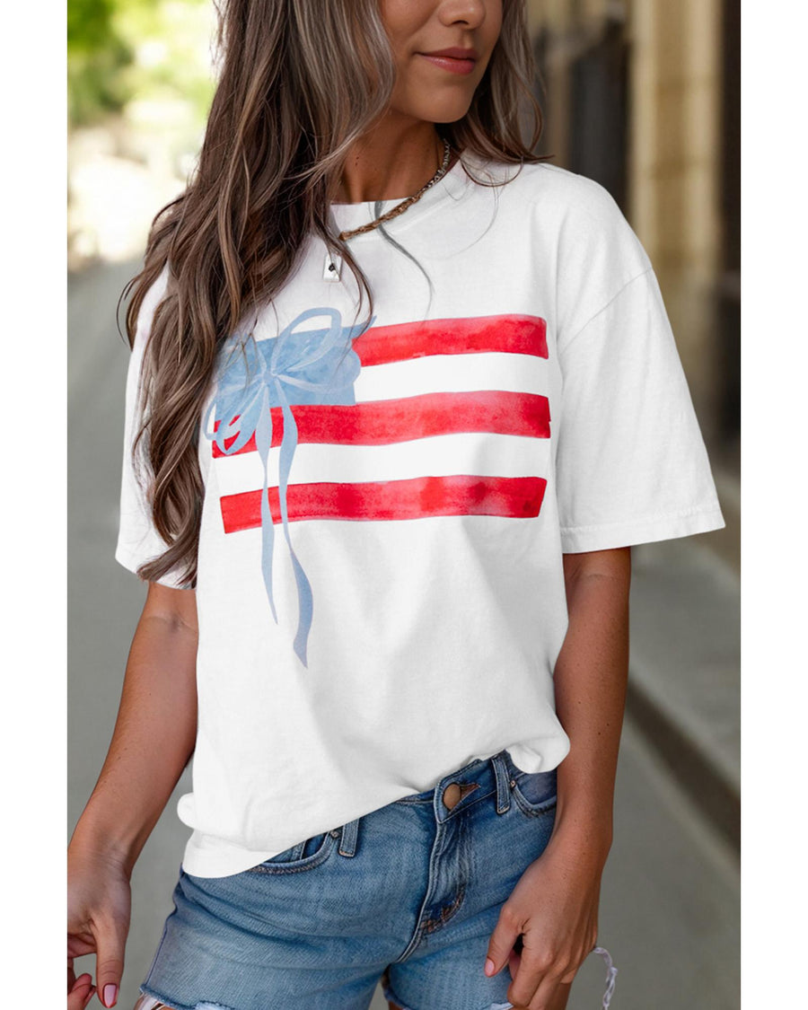 White Flag Bow Graphic Crewneck Tee - M
