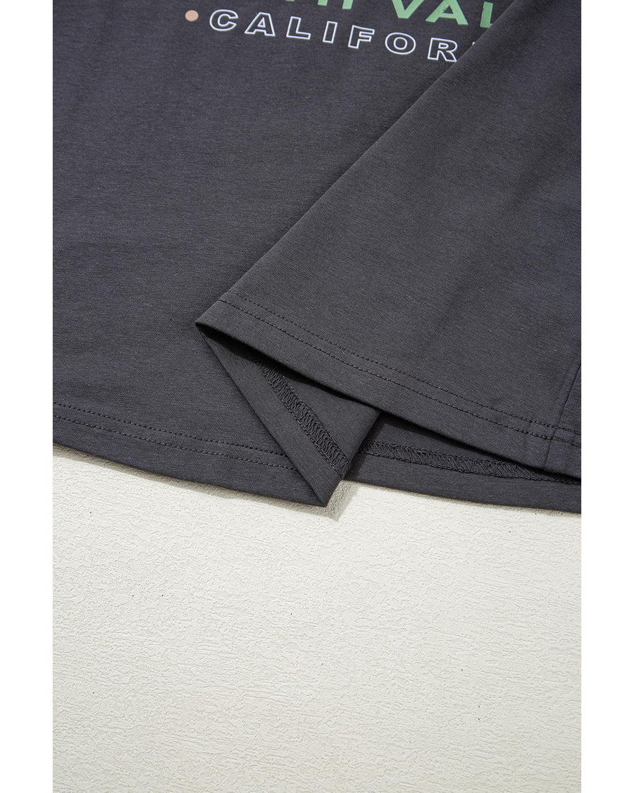 Dark Grey RISE WITH THE SUN Western Fashion Graphic Tee - S