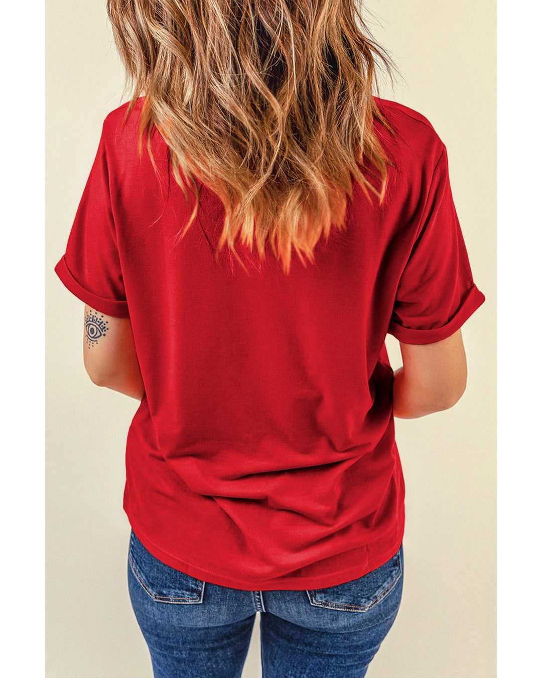 Red Rainbow Sequin Heart Shape Crew Neck T Shirt - 2XL