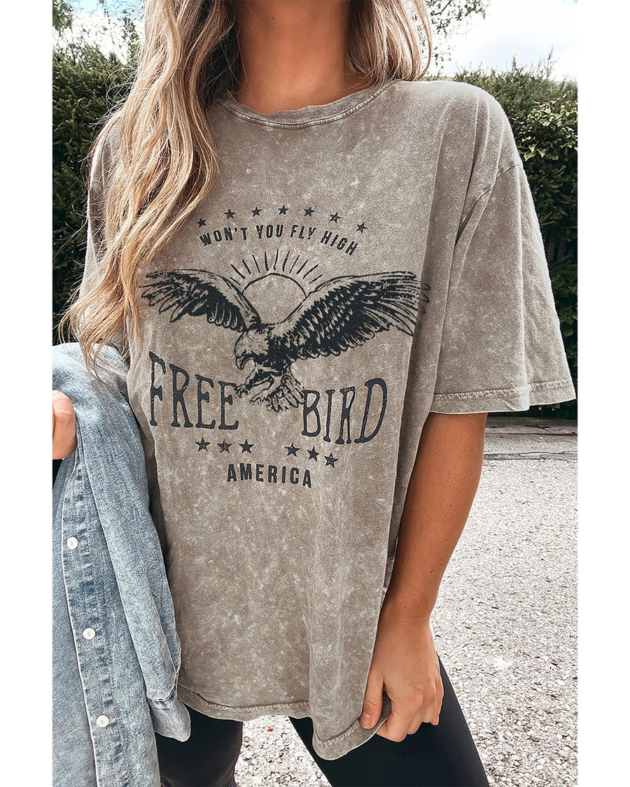 Parchment AMERICA FREE BIRD Vintage Graphic Mineral Washed Tee - L